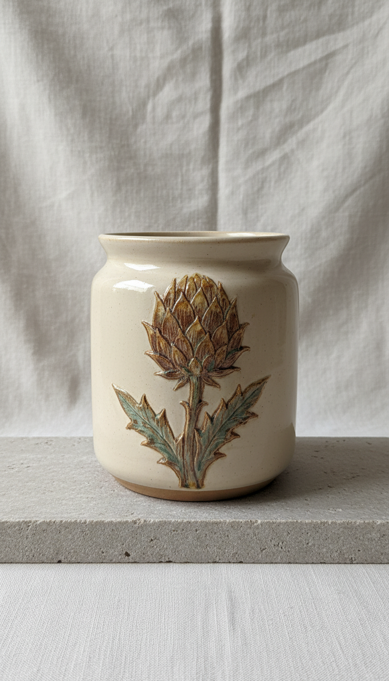 Botanical Ceramic Vessel Cardo Motif Skin Alchemists